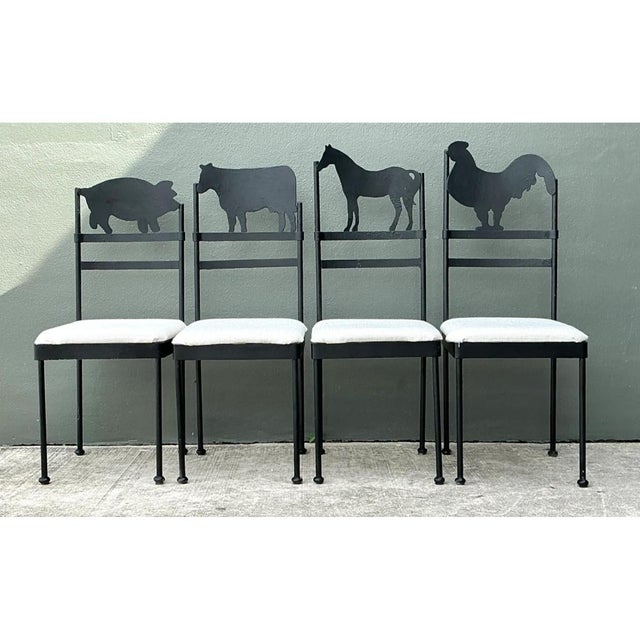 French Country Vintage Metal Farm Animal Chairs - Set of 4 For Sale - Image 3 of 12
