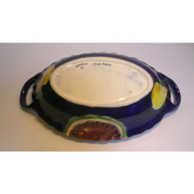 Vintage Hand-Painted Mexican Majolica Talavera Style Serving Bowl W Handles Fruit Design For Sale - Image 11 of 12