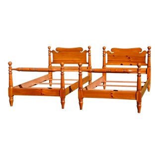 Vintage Pair Solid Pine Single Twin Cannonball Beds Bed Frames For Sale