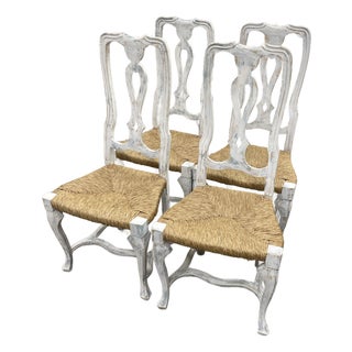 1980s Set of Four Italian Rush Seat Dining Chairs For Sale