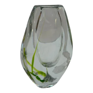 Kosta Boda Hand Blown Thick Glass Vase With Frosted Fish Signed and Numbered 348b