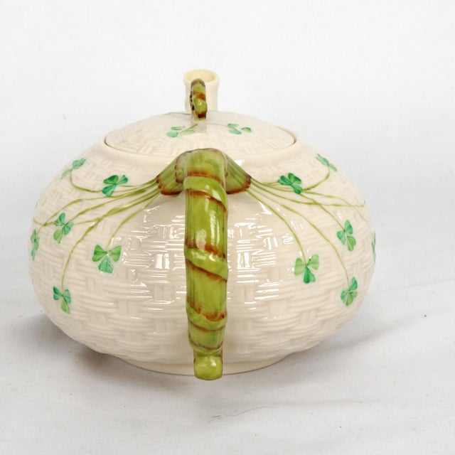 1970s Belleek Shamrock Basketweave Irish Tea Serving Set 6th Green Mark For Sale - Image 5 of 18