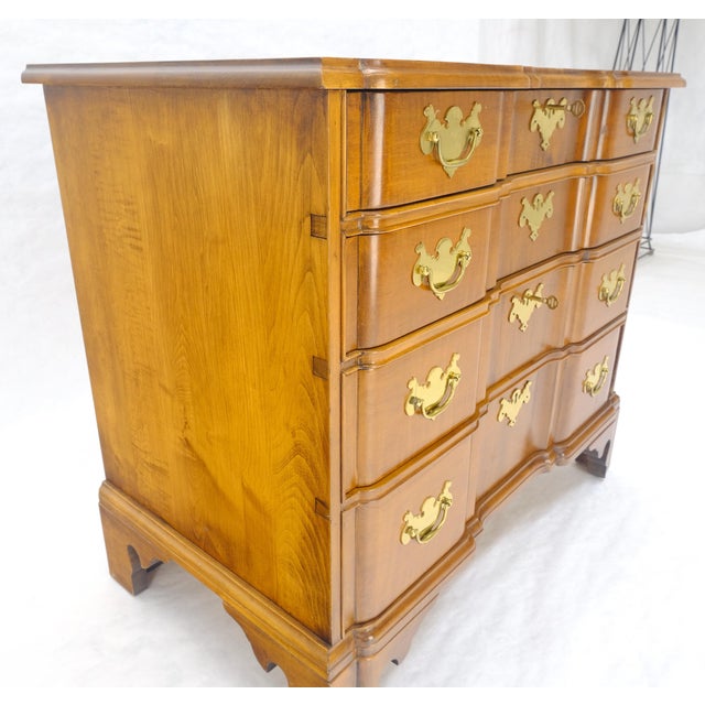 Wood Very Fine Solid Tiger Maple Block Front Bracket Feet Bachelor Dresser Chest For Sale - Image 7 of 18