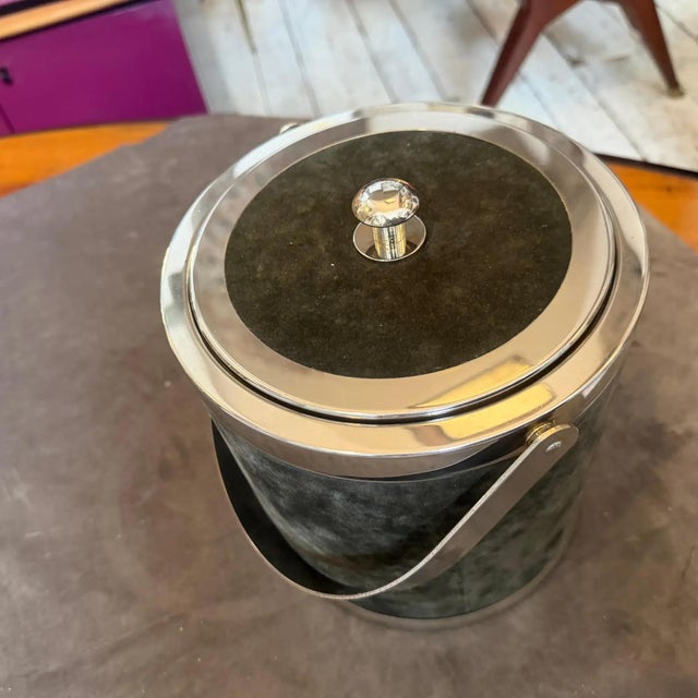 Mid-Century Modern 1970s Mid-Century Modern Metal and Green Moleskin Ice Bucket Glacette by Lidian For Sale - Image 3 of 9