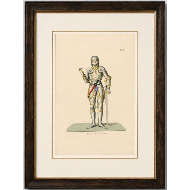 Joan of Arc in Armor, Antique Hand-Colored Costume Lithograph, c.1845 This striking antique hand-colored lithograph...