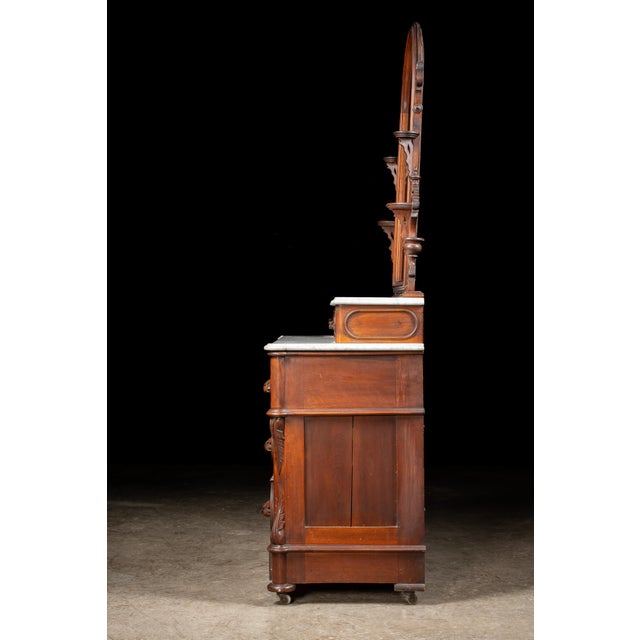 Victorian Antique American Victorian Walnut Marble-Top Dresser With Mirror For Sale - Image 3 of 18
