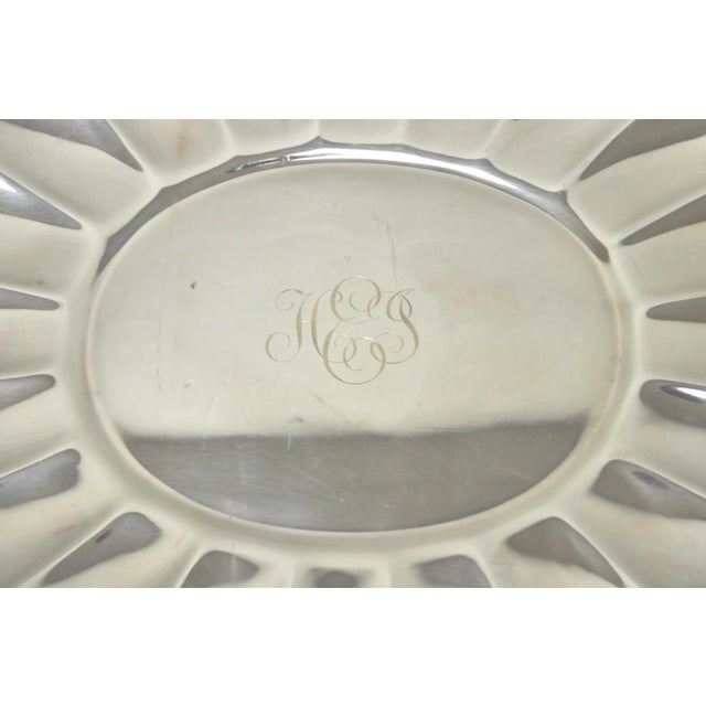 Victorian Vintage Reed & Barton "Holiday" Scalloped Oval Serving Platter Tray W/ Monogram For Sale - Image 3 of 12