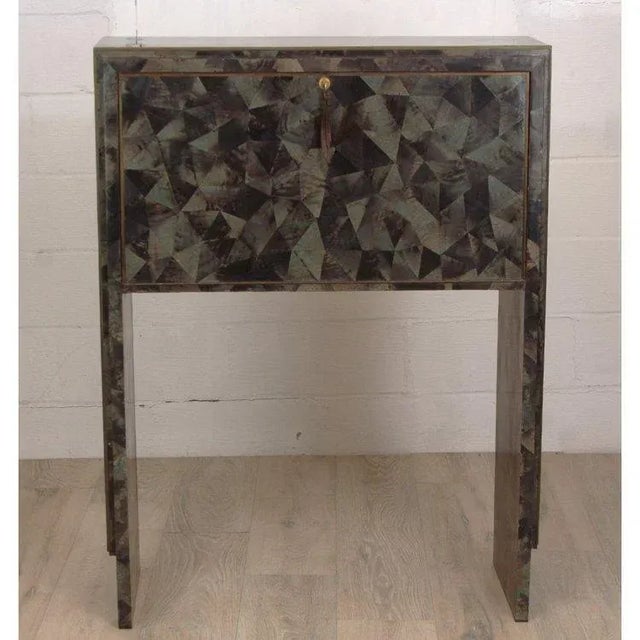 R & Y Augousti Vintage R & Y Augousti Tessellated Pen Shell With Brass Inlay Bar Server or High Cabinet For Sale - Image 4 of 12