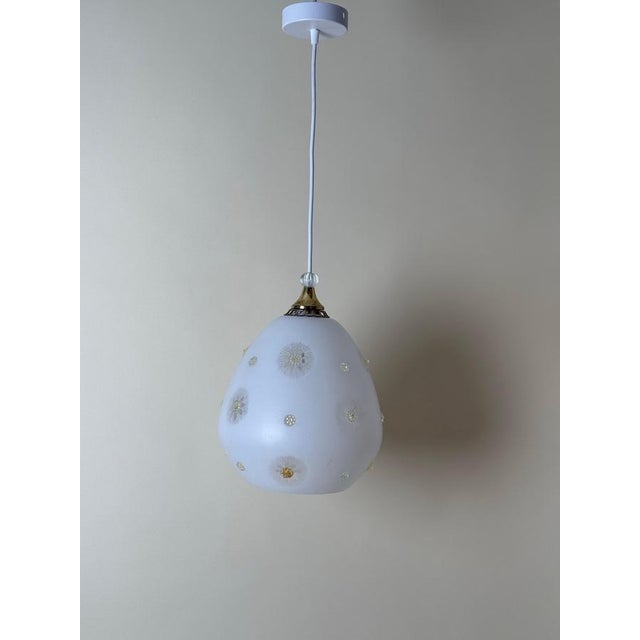 Metal Swedish Milk Glass Pendant with Floral Motif and Brass in the style of Harald Notini, 1960s For Sale - Image 7 of 18