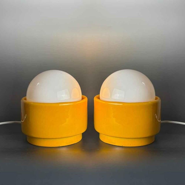 Yellow Pop Art Ceramic Table Lamps by Traudl Brunnquell, 1977, Set of 2 For Sale - Image 11 of 12