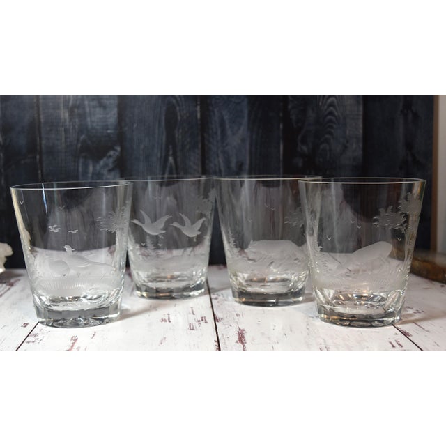 4 American Etched Animal Queen Lace Crystal Double Old Fashioned Glasses These Old Fashioned glasses are made from high-...