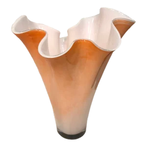 Large Orange Handkerchief Vase | White Cased Glass Murano