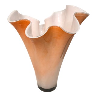 Large Orange Ombre Handkerchief Vase | White Cased Glass Murano For Sale