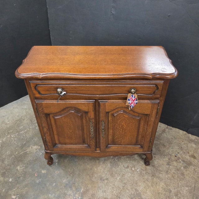 Shabby Chic Vintage Oak French Style 2 Door Cabinet With Drawer For Sale - Image 3 of 18