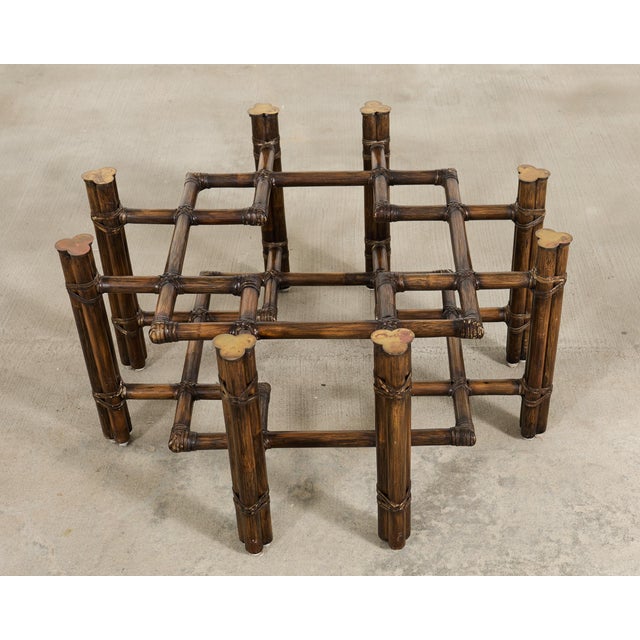 McGuire Organic Modern Rattan Brass Lattice Cocktail Table For Sale - Image 14 of 17