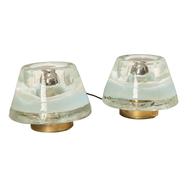 Blue and Clear Murano Glass Table Lamps from Leucos, Italy, 1970s, Set of 2 For Sale