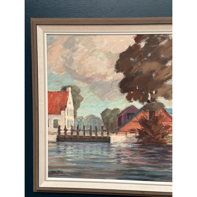 Mid-Century Modern Helge Andersson, Coastal Village, 1965, Oil on Panel, Framed For Sale - Image 3 of 18