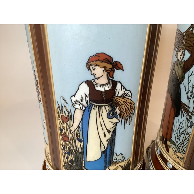 Brown Doulton Hand Decorated Cylinder Vases, 1880s - A Pair For Sale - Image 8 of 12