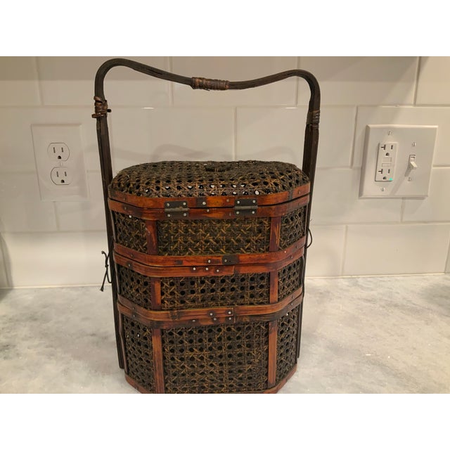 Vintage caned 3tier Chinese wedding basket. These baskets have traditionally been filled with items for the bride.