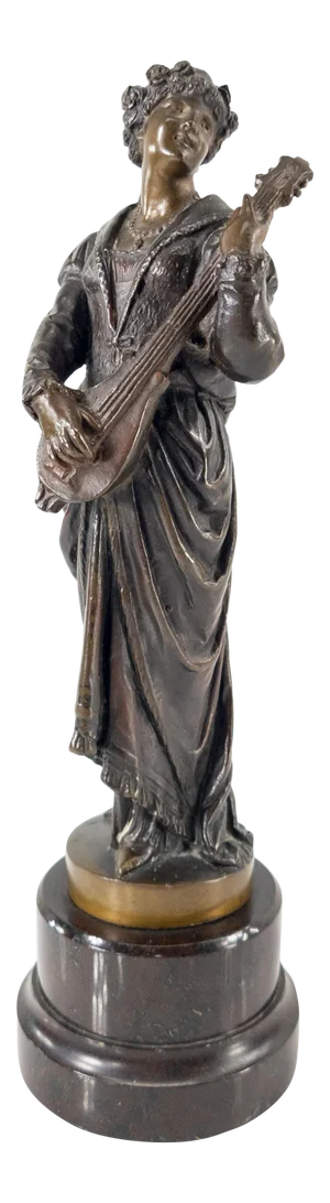1920s Art Nouveau Bronze Figure of a Lady Musician on Marble Base