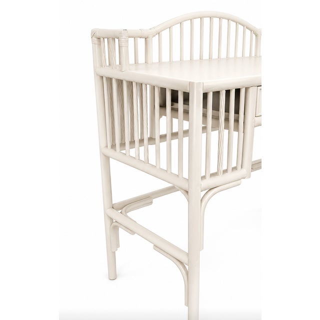 Vintage Chinoiserie Rattan Writing Desk in Benjamin Moore Cloud White For Sale In Miami - Image 6 of 8
