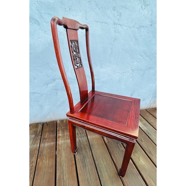 Vintage Chinese Traditional Hand Carved Dragon Design Solid Rosewood Dining Set Table and 4 Chairs For Sale - Image 17 of 18