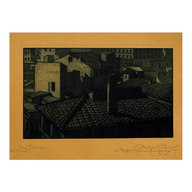 City in Night - Original Etching on Cardboard - 20th Century 20th Century For Sale