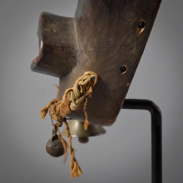 Early 20th Century Dan Dean Gle Mask with Bells on Custom Stand For Sale - Image 11 of 11