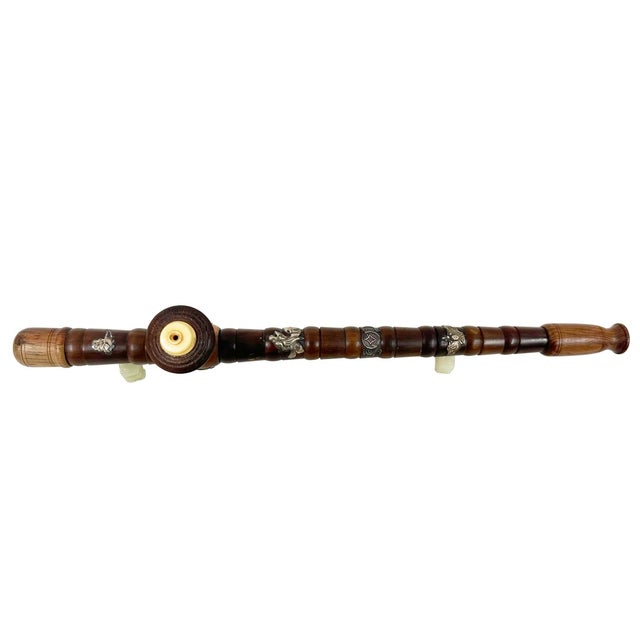1900 - 1909 Antique Chinese Wood Carved Opium Pipe, Late Qing Dynasty, Handcrafted Art For Sale - Image 5 of 13