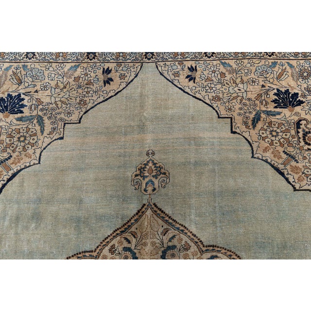 Blue Antique Persian Tabriz Botanic Design Handmade Wool Carpet For Sale - Image 8 of 10