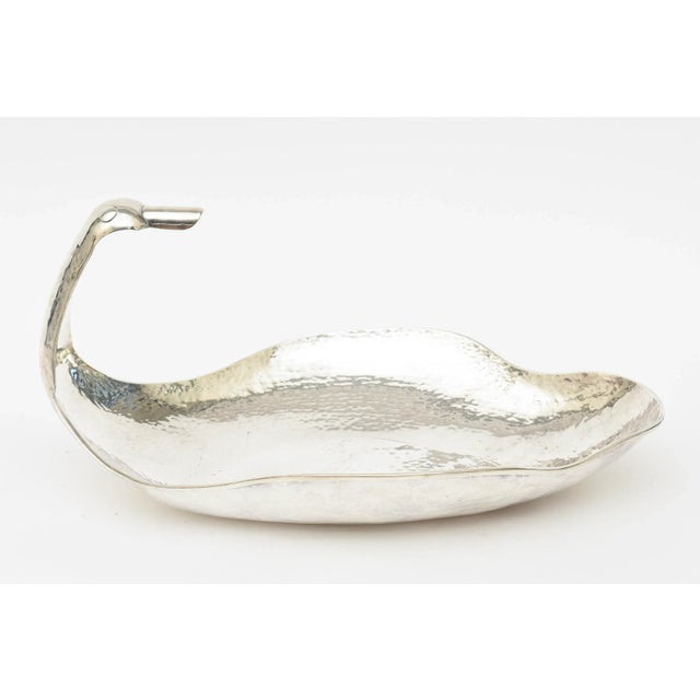 Vintage Hand Hammered Silver Plate Monumental Scalloped Serving Bow With Duck Neck,1980's For Sale - Image 11 of 11