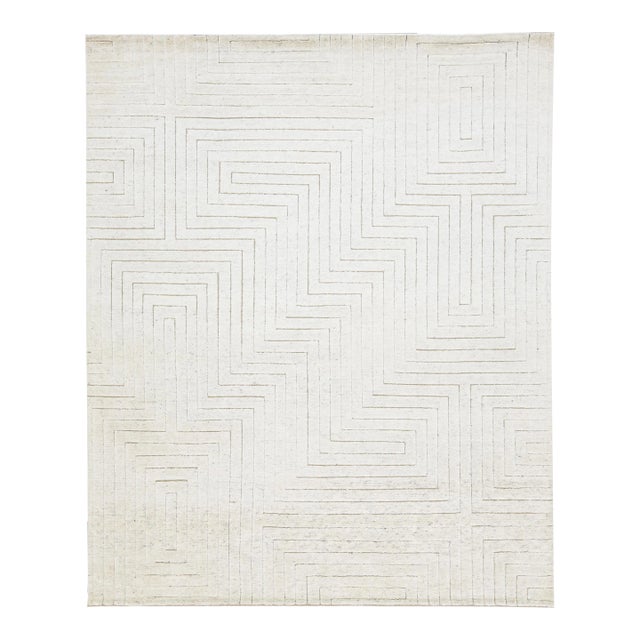 2020s Modern Moroccan Style Wool Rug in Ivory With Seamless Pattern For Sale