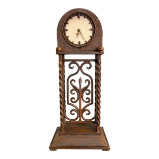1970s Grand Old World Ironwork Table Clock With Architectural Scrollwork, 25" For Sale