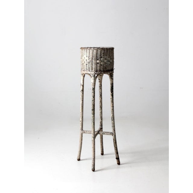 Antique Victorian Tall White Wicker Planter For Sale - Image 11 of 17