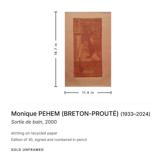 Figurative 2000 Monique Pehem (Breton-Prouté) Sortie De Bain Signed Etching For Sale - Image 3 of 3