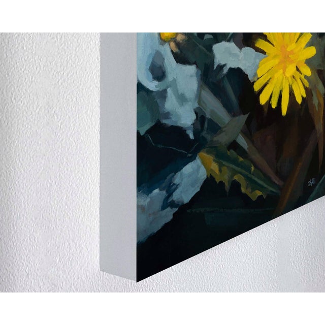 Love and Grief by Shelli Langdale | Oil on gallery panel Yellow dandelion among dark foliage. For Sale - Image 4 of 5