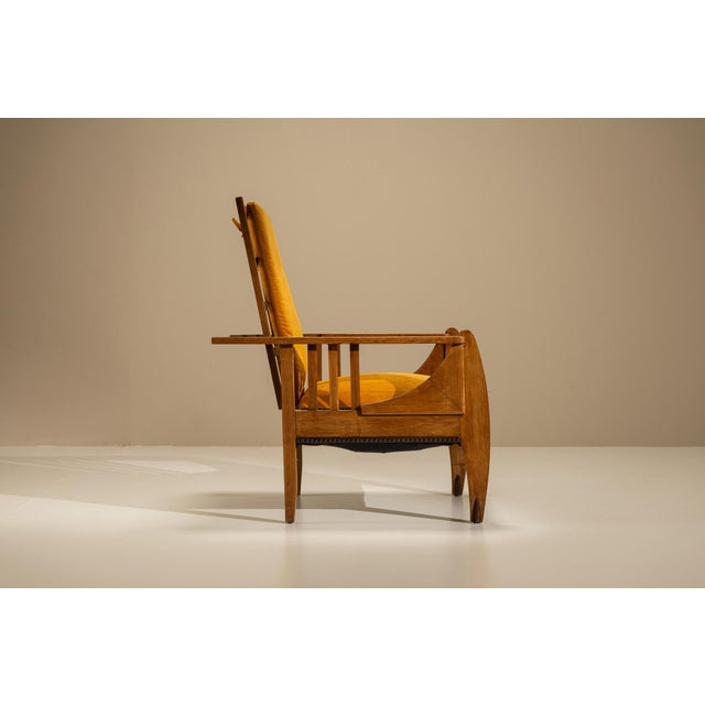 1930s Amsterdam School Reclining Armchair in Oak, the Netherlands, 1930s For Sale - Image 5 of 16