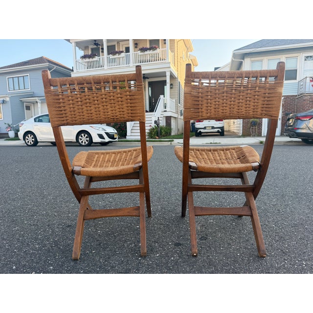 1960s Hans Wegner Style Weaved Rope Folding Chairs For Sale - Image 10 of 12
