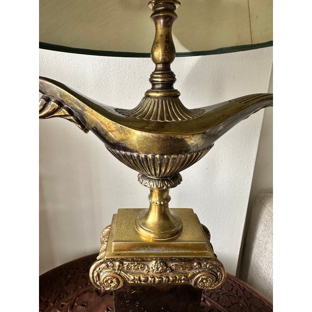Art Deco Frederick Cooper Aladdin Genie Table Lamp Brass Marble 28" Hollywood Regency For Sale - Image 3 of 8