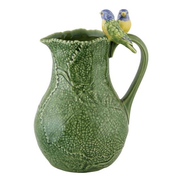 Bordallo Pinheiro Cineraria Leaf Pitcher with Birds For Sale