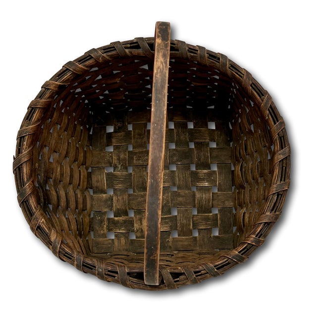 Wood Excellent Small Size Antique New England American Hand Woven Ash Wood Splint Berry Gathering Basket For Sale - Image 7 of 18