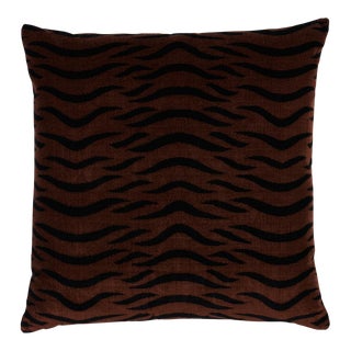 Schumacher Sabi Tiger Velvet 22" Pillow in Java For Sale