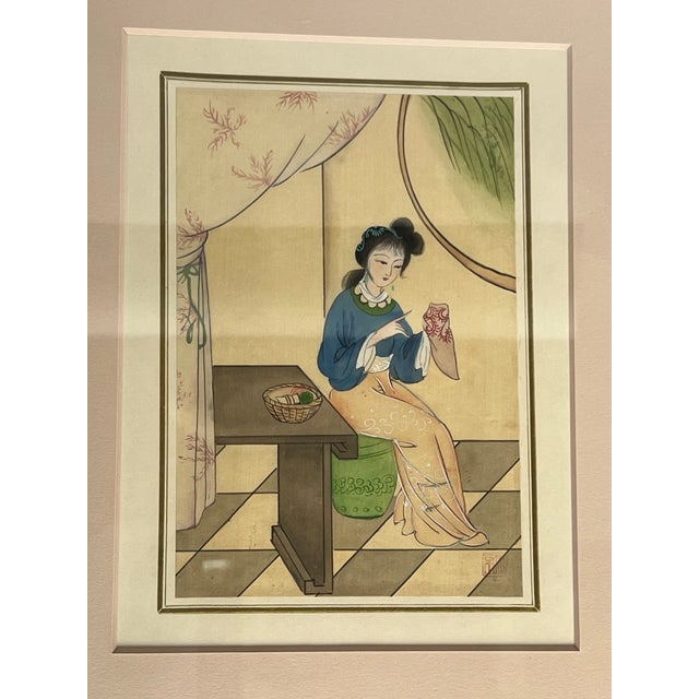 Vintage faux bamboo frame with blush pink Matt. The detailed pen and ink drawing looks to be on a fine linen type paper...
