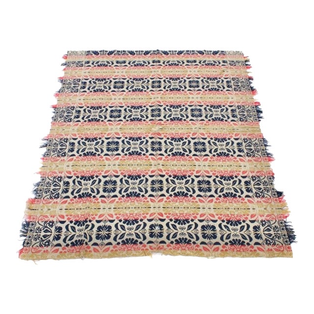 Mid 19th Century Floral Medallion Jacquard Signed Coverlet For Sale