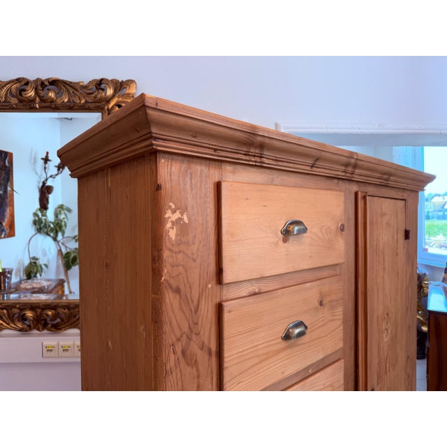 Original antique Baroque bread cupboard made of solid/softwood. Dimensions: Height x Width x Depth 172 x 130 x 47 cm. For...