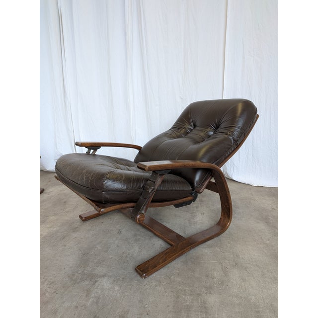 Wood Set of Vintage Panther Lounge Chair with Ottoman, 1970s For Sale - Image 7 of 18