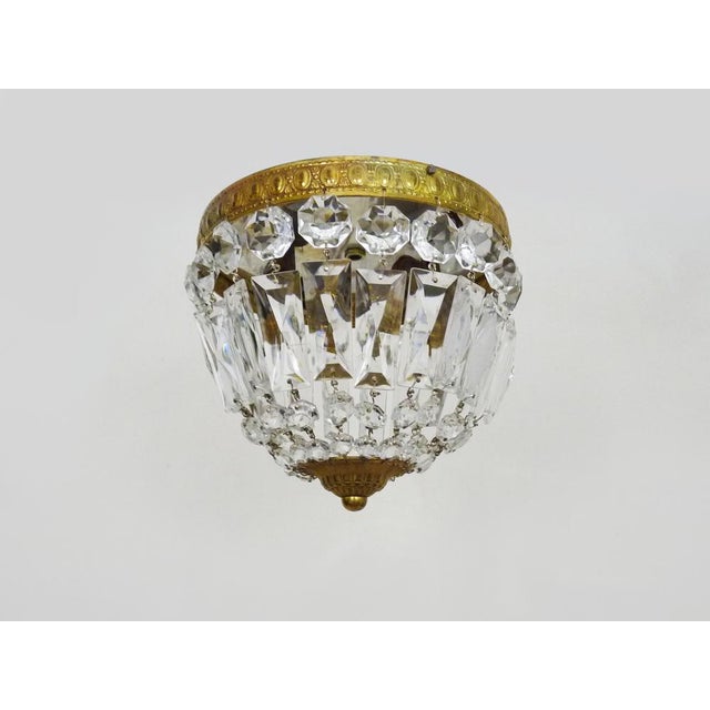 Louis XVI Style Crown-Shaped Half-Basket 2-Light Ceiling Light with Glass Pendants, 1960s For Sale - Image 3 of 9