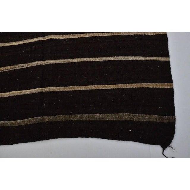 Large Vintage Handwoven Kilim - Dark Brown & Off-White Striped Wool Area Rug For Sale In Phoenix - Image 6 of 8