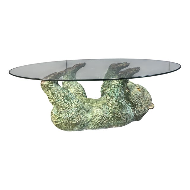 Vintage Brass and Glass Bear Coffee Table, 1970s For Sale