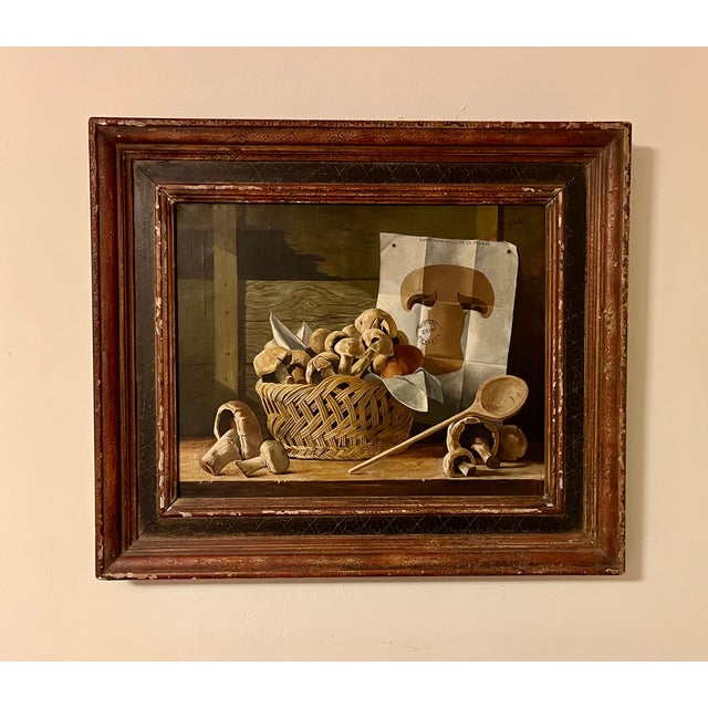 Mid-Century Modern James DeVries French Tromp l'Oeil Still Life Oil Painting on Canvas of Mushrooms - Palm Beach Galleries 1962 For Sale - Image 3 of 18